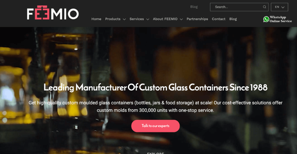 The logo for FEEMIO, a supplier of custom wholesale glass bottles for the Canadian market.