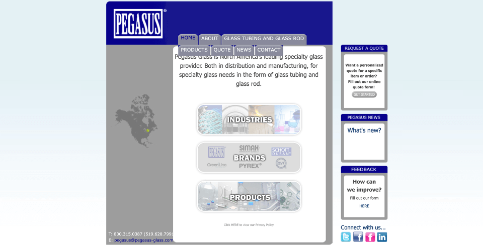 The official logo for Pegasus Glass, a Canadian manufacturer specializing in custom and artistic glass bottles.