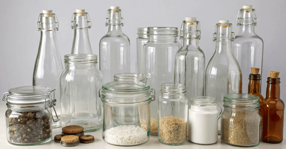 A collection of various glass bottles and jars available from US manufacturers and suppliers.