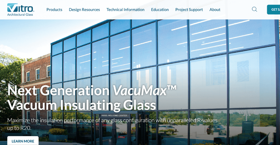 A screenshot of the Vitro website banner, highlighting their leadership in glass manufacturing across North America.