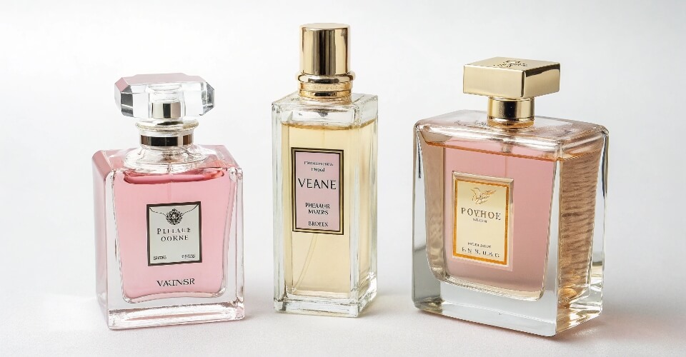 Two perfume bottles, a larger 100ml and a smaller 30ml, displayed together to represent a brand's strategic portfolio.