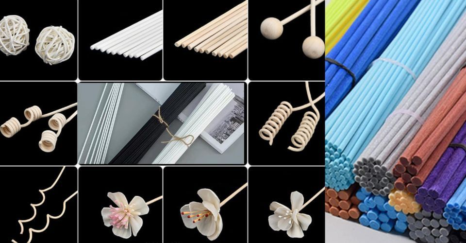 A side-by-side comparison showing natural rattan reeds next to sleek, black fiber reeds to illustrate the visual and textural difference.