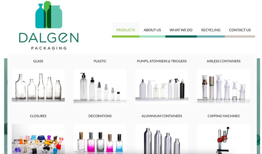 Official banner for Dalgen Packaging, a KZN-based supplier of various packaging materials including glass bottles.