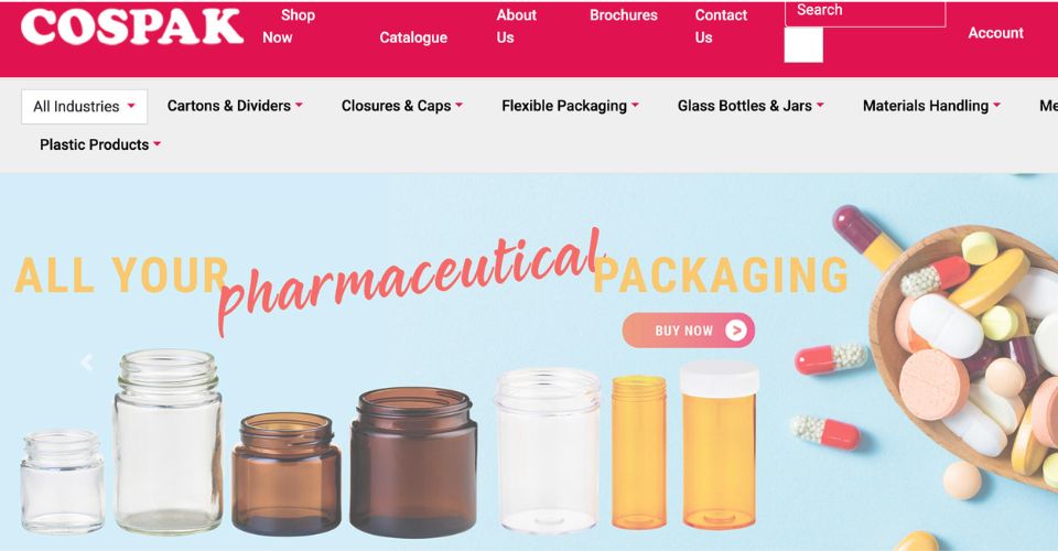 A screenshot of the COSPAK website banner, presenting their wide range of packaging solutions for the Australian market.
