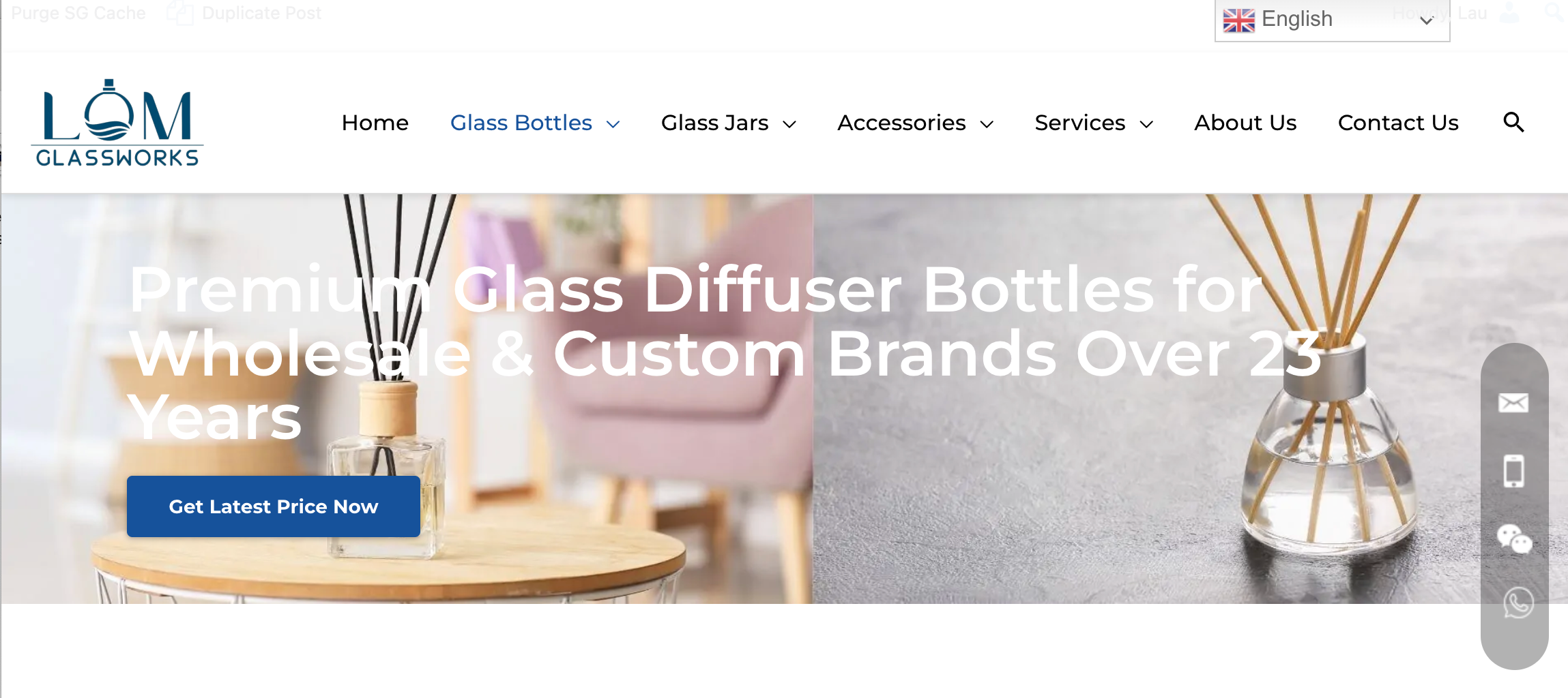 A showcase of unique, custom-designed glass diffuser bottles manufactured by LOM Glassworks.